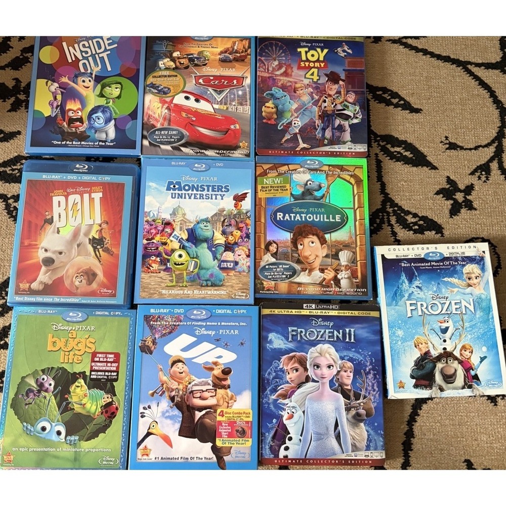 Lot Of 10 Disney Classic & Pixar Blu Ray Movies Cars Toy Story Frozen UP!